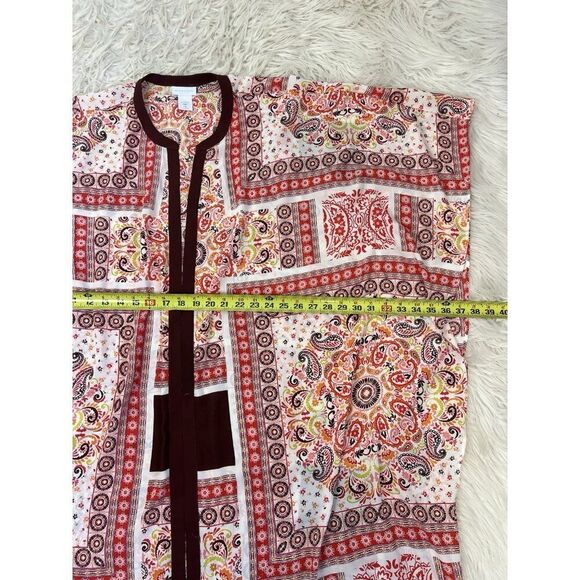 New York & Company Women's Abstract Boho Floral Print Open Front Cardigan Duster - Picture 5 of 10